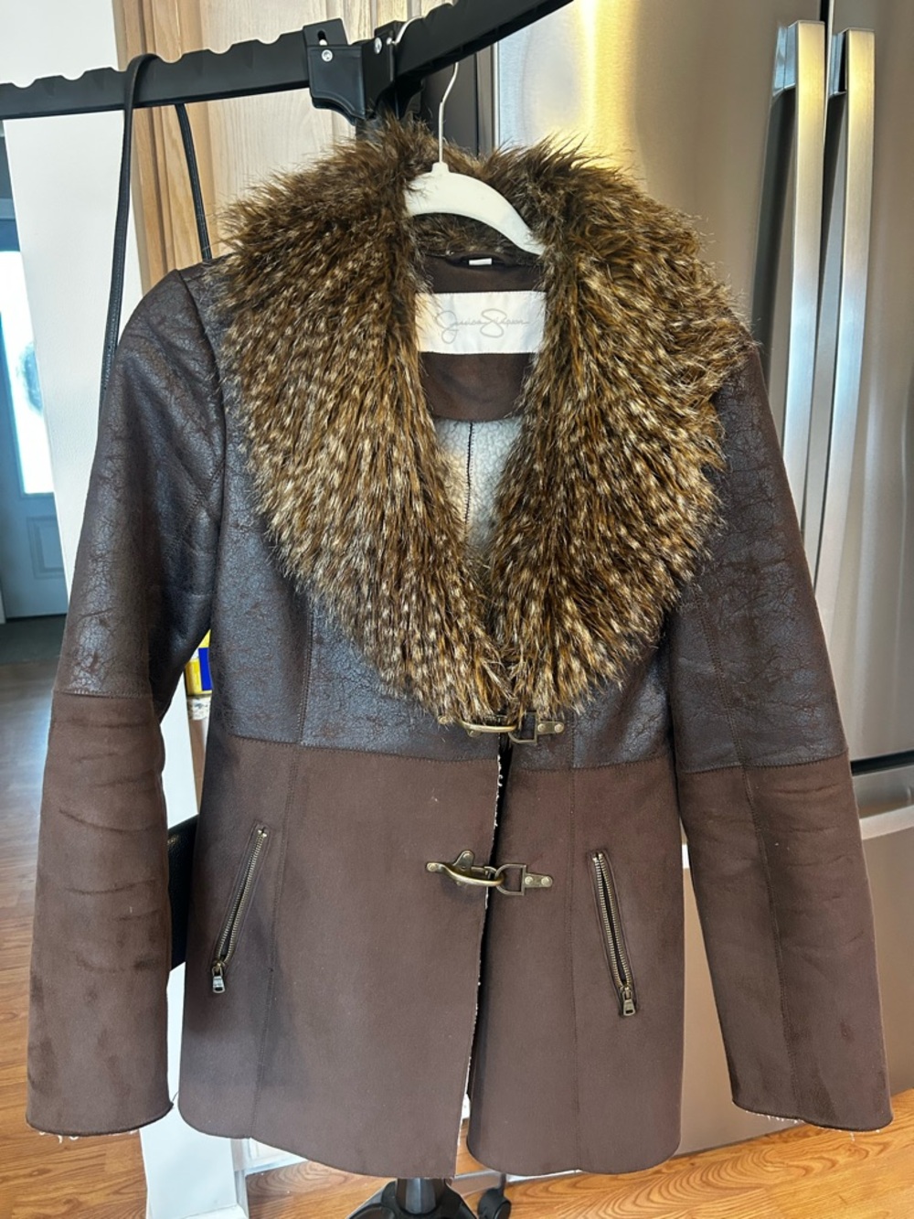 Jessica Simpson Brown Faux-Fur Collar Coat